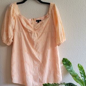 Peach Eyelet Puff Sleeve Dress